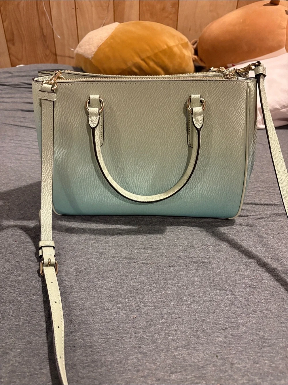 COACH Pebbled Leather Satchel in Light Cream with Gold Hardware